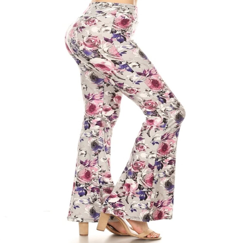 Womens Ultra Soft High Waist Flare Yoga Leggings S-XL Elastic Waist Flower Print